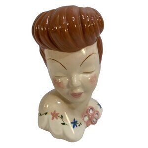 Vintage Lady Head Vase Glamour Girl Betty Grable Auburn Hair  Authentic 6 1/2 in